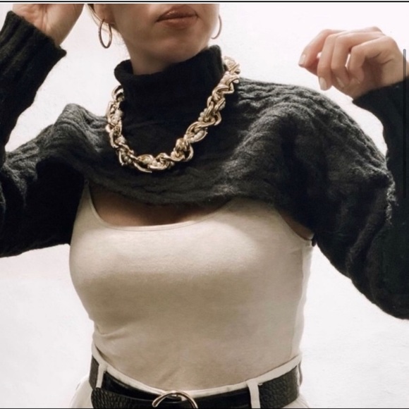 Zara black cable knit sleeve scarf blogger favorit - Picture 4 of 17